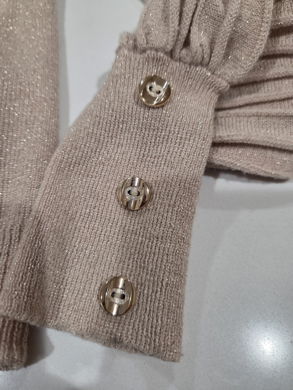 Nanette Lepore Shimmer Taupe Sweater w/ Pleated Sleeves Size M - Picture 13 of 13